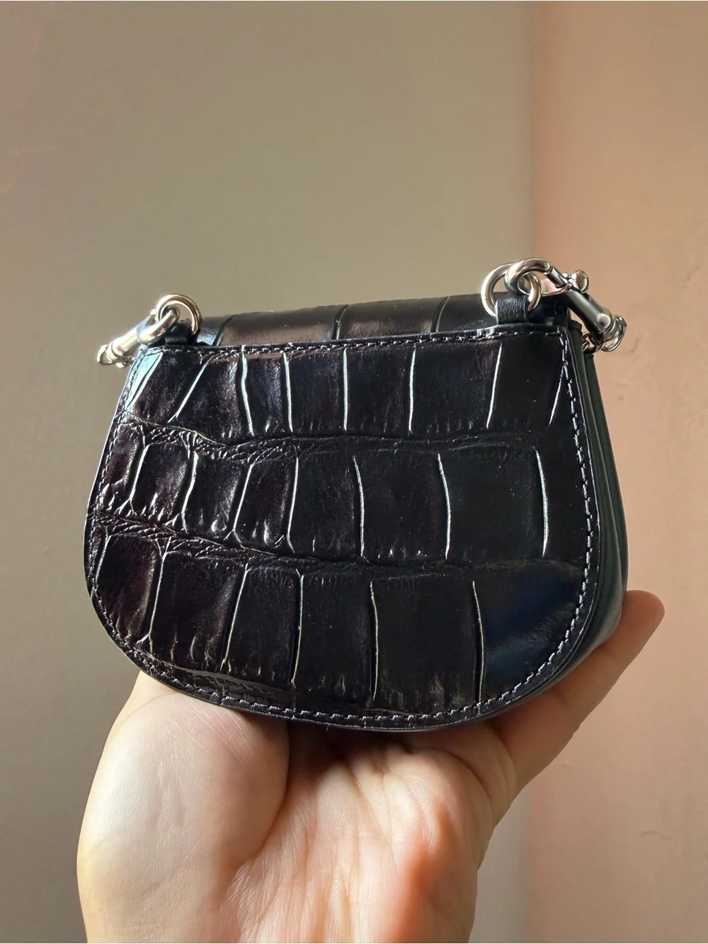 Coach Turnlock Card Case CZ475 Black Croc Leather Chain Bag NWOT